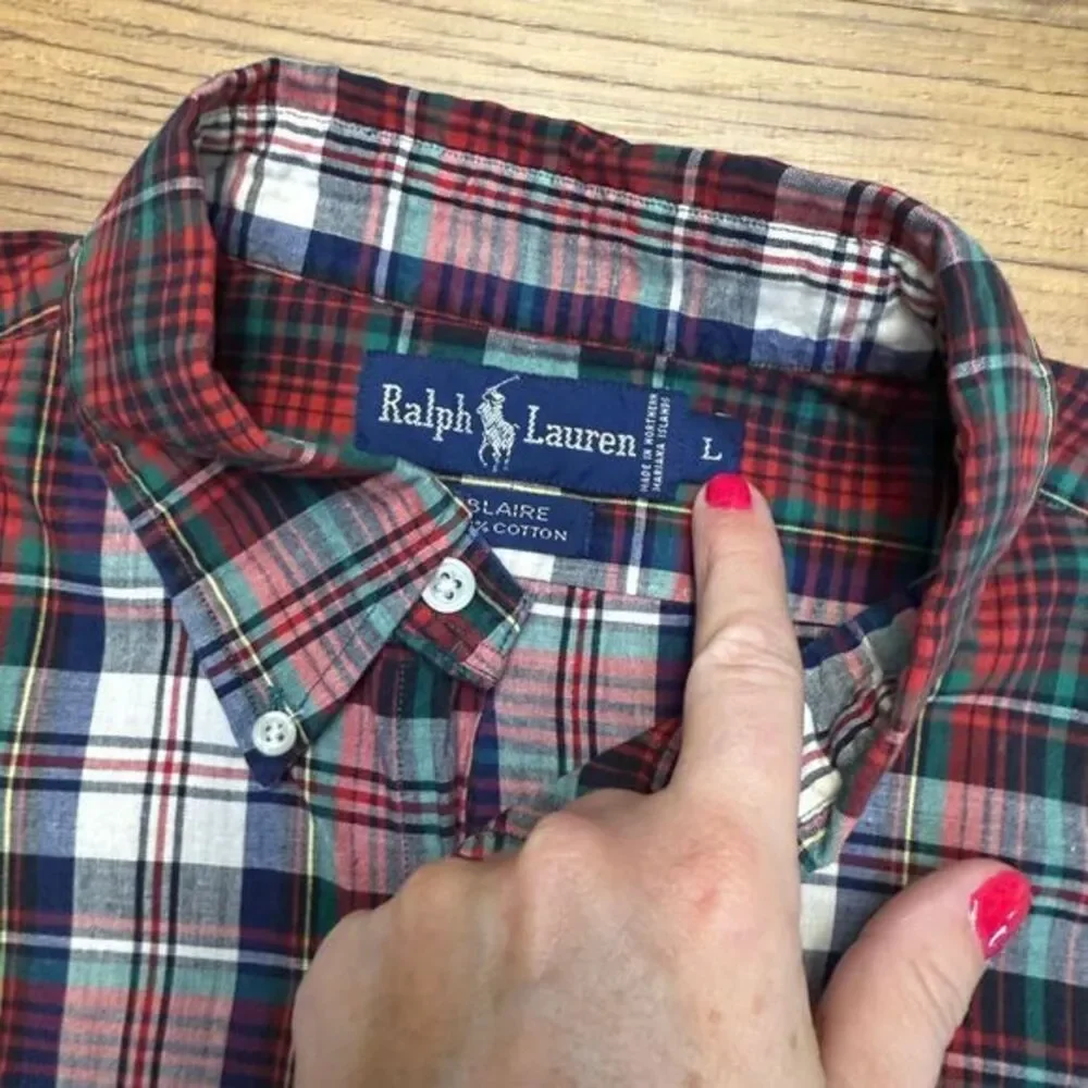 Polo Ralph Lauren Men Large Blaire Plaid Button Down Preppy Equestrian Old Money